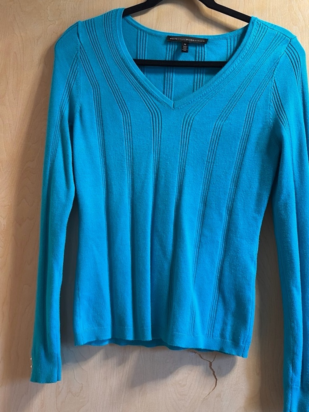 White House Black Market Teal V-Neck Ribbed Knit Sweater
